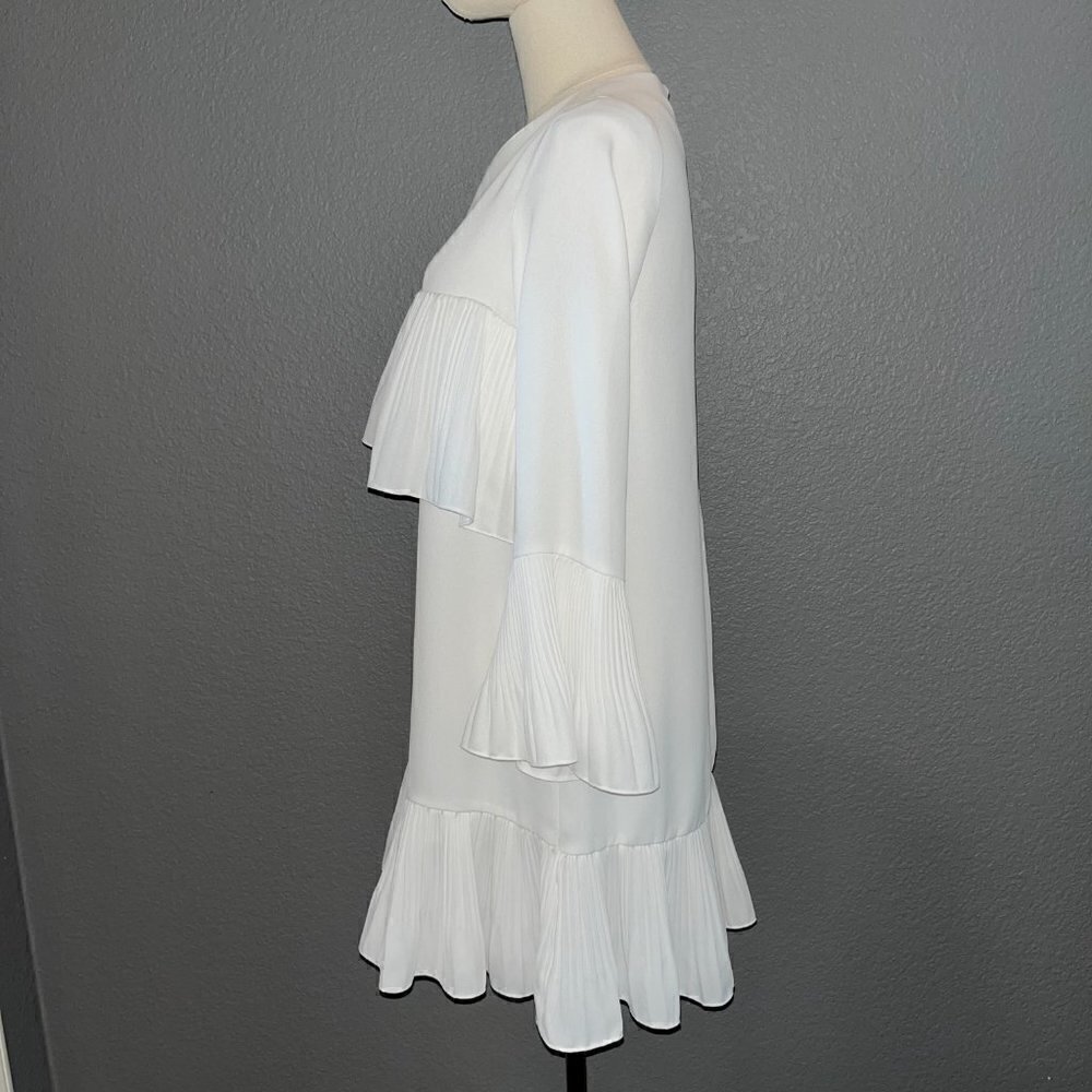 HAILEY Multi Layer Pleated Ruffle Long Sleeve White Crepe Chandelier Dress EUC M - Picture 9 of 10